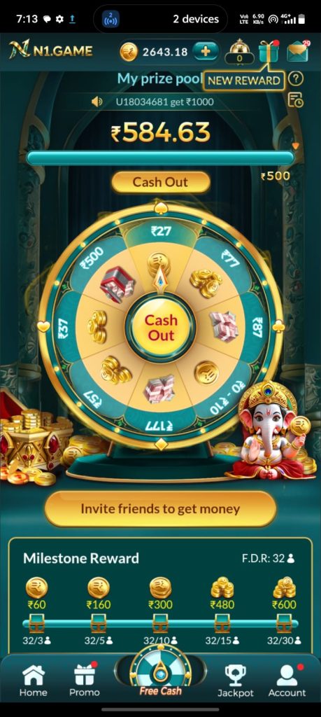 Free cash prize wheel with rewards and milestone bonuses